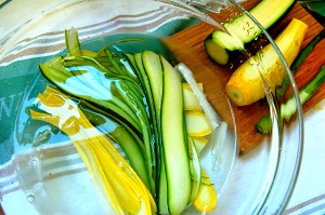 Placing the zucchini in an ice bath will cause the veggie to curl up and keep fresh
