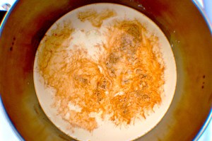 Half & half, whipping cream and vanilla makes pretty saucepan art