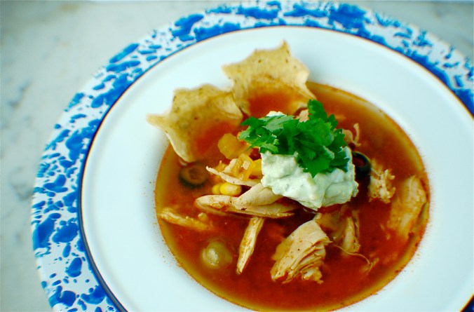 Homemade Adobo Chicken Tortilla Soup. Plate: Crow Canyon Home